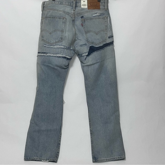 Levis 551 Z Straight Stretch Light Wash Denim Jeans Torn Distressed - Picture 2 of 11